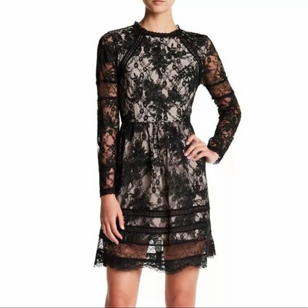 Alice + Olivia Black Lace Long Sleeve Dress